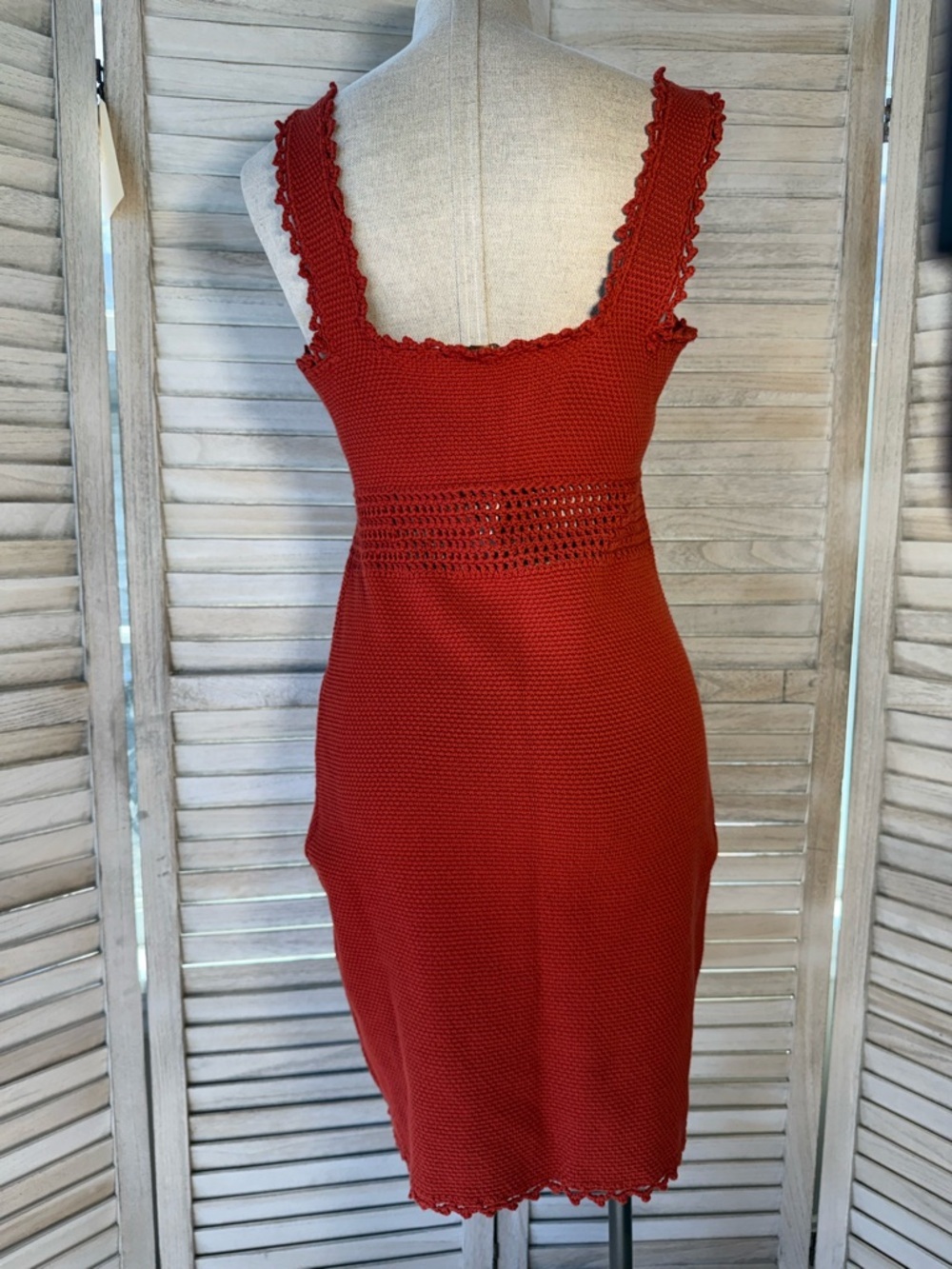 NWT Rebecca Taylor Crochet Trim Cotton Knit Mini Dress Red Small Pomodoro - Picture 3 of 9